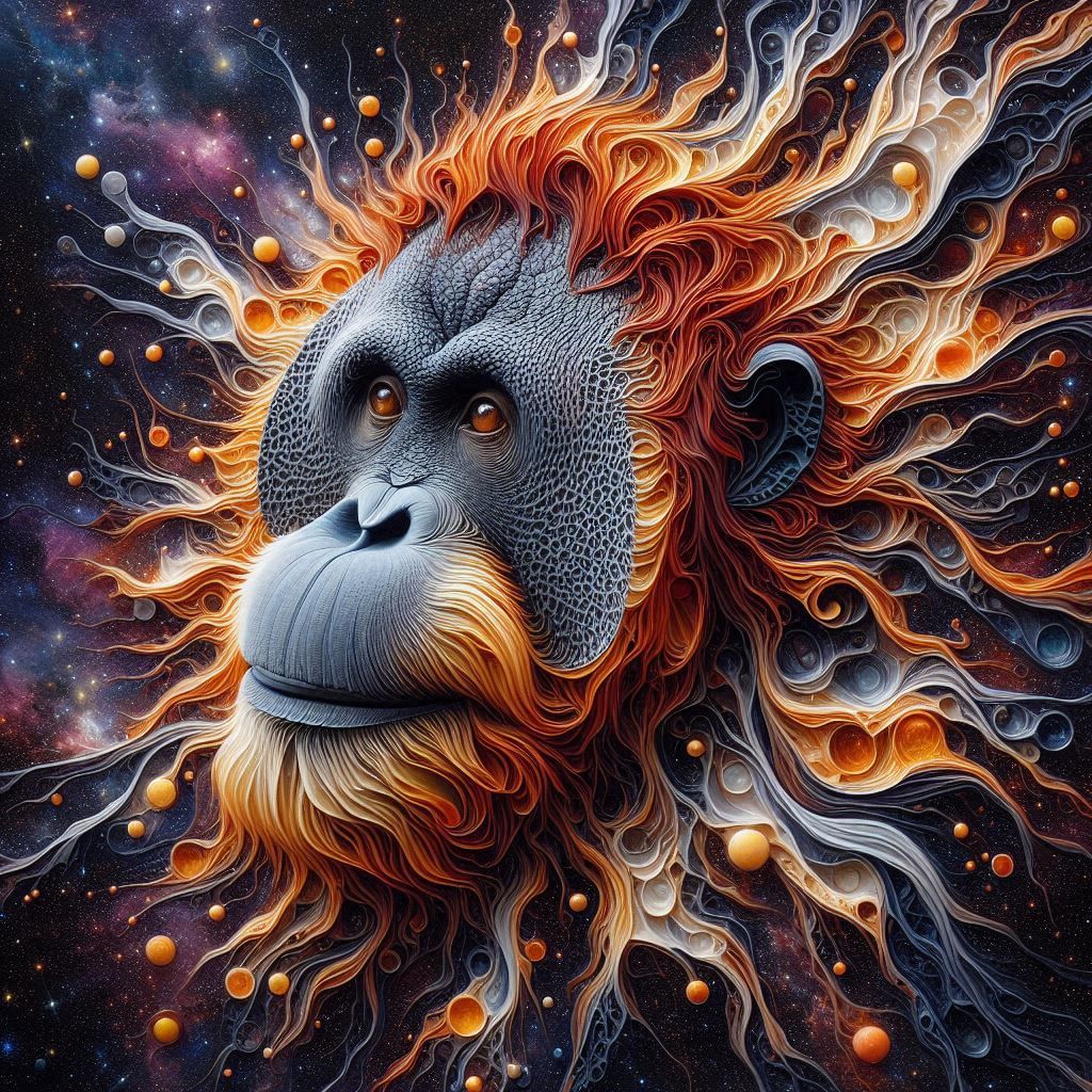 Orangutan portrait - mixed media