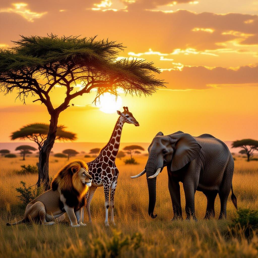 African Savannah Animals at Golden Hour