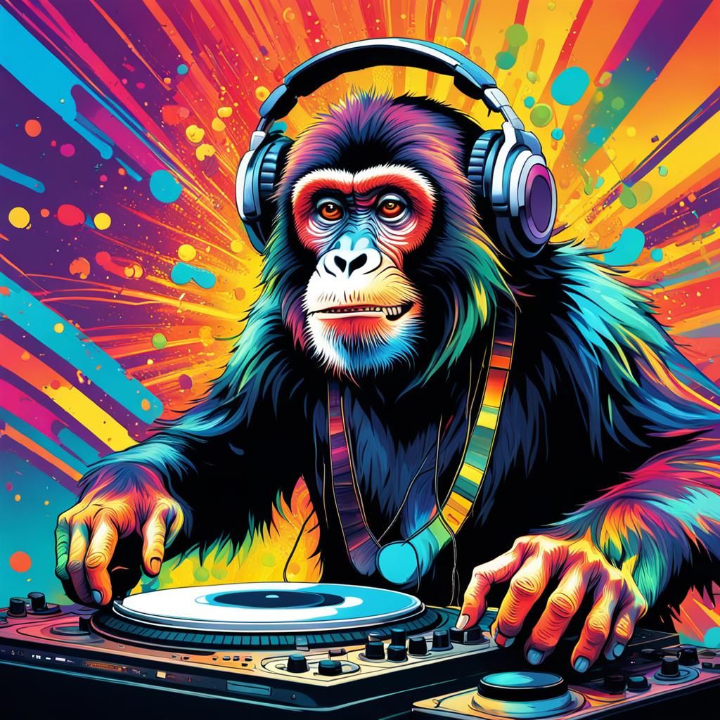 A monkey playing plates as a dj