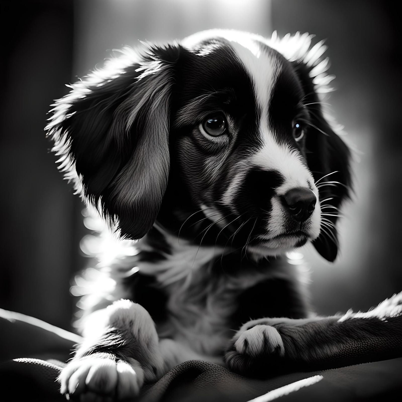 Black and white shadow portrait of a puppy  by @Mici Gold