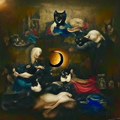 Black cat moon renaissance painting