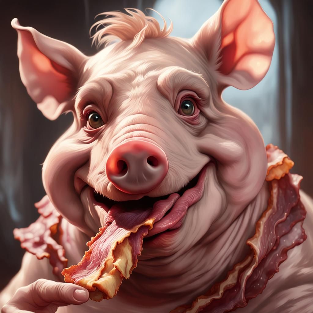 pig eating bacon