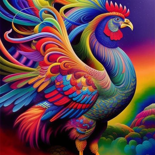 Psychedelic Rooster  by @JokeStirrer