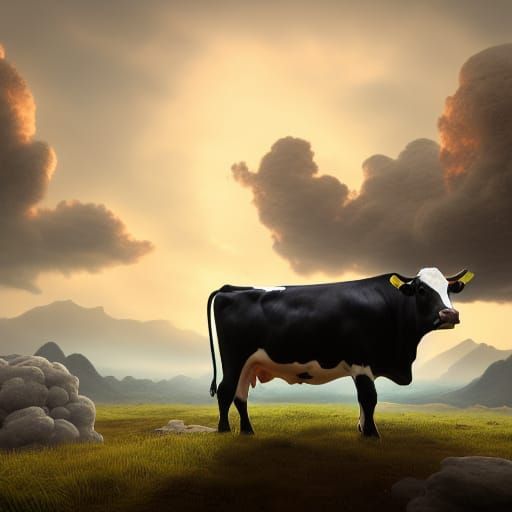 Cow with clouds in background