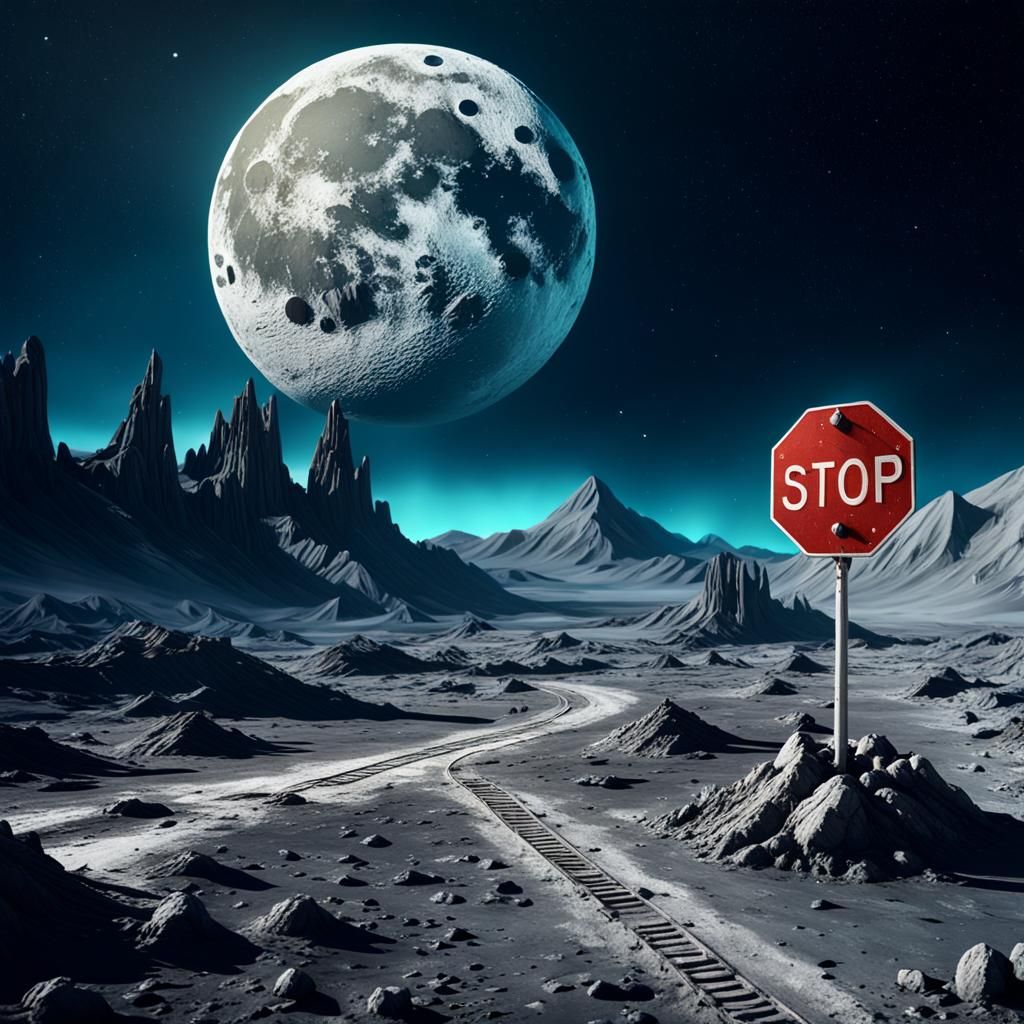 Stop Sign On The Moon  by @LadyMisty