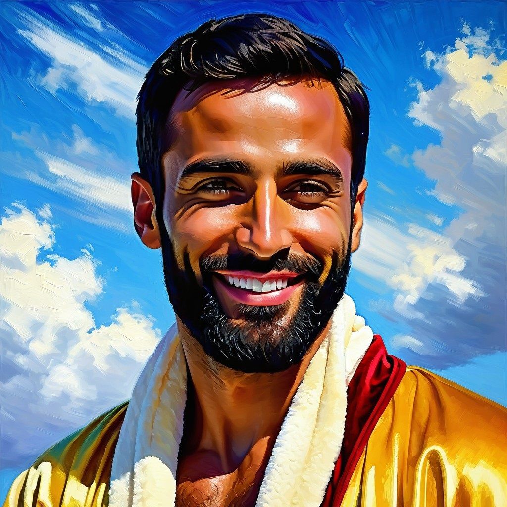 A handsome joyous bearded man