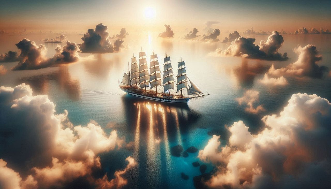 Бригантина в полный штиль на море