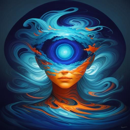 Surreal Face Dissolving into Geometric Shapes