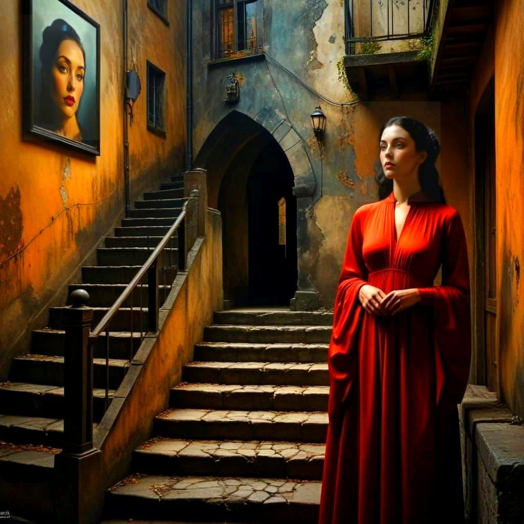 Ethereal Medieval Lady in a Surrealistic Scene