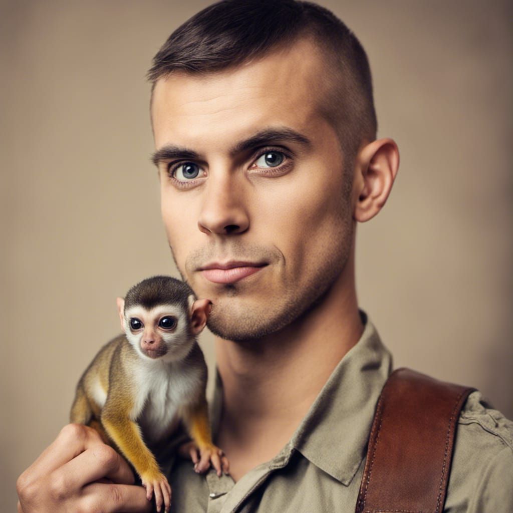 Handsome man and his monkey - AI Generated Artwork - NightCafe Creator