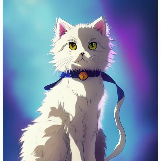 ultra fluffy kitty with rainbow fur, Studio Ghibli, Anime Ke...