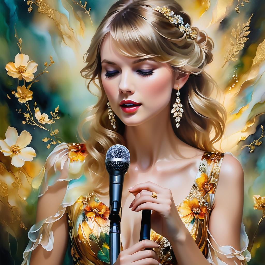 Taylor Swift Singing: Ethereal Oil Painting Portrait