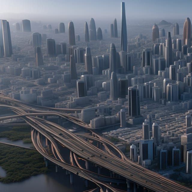 Hyperrealistic Overpopulated busy city, hundreds of people, ...