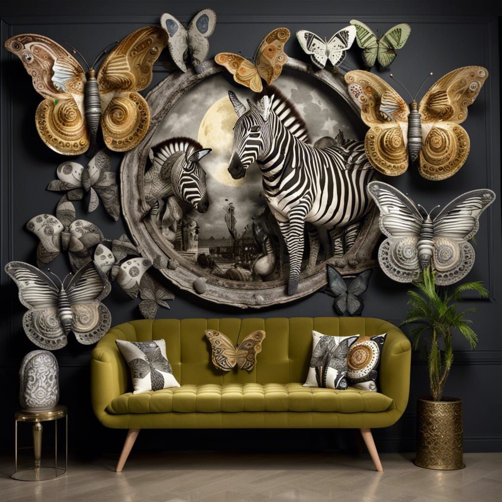 butterflies and zebras and moonbeams by artist “zooaic textile ceramic