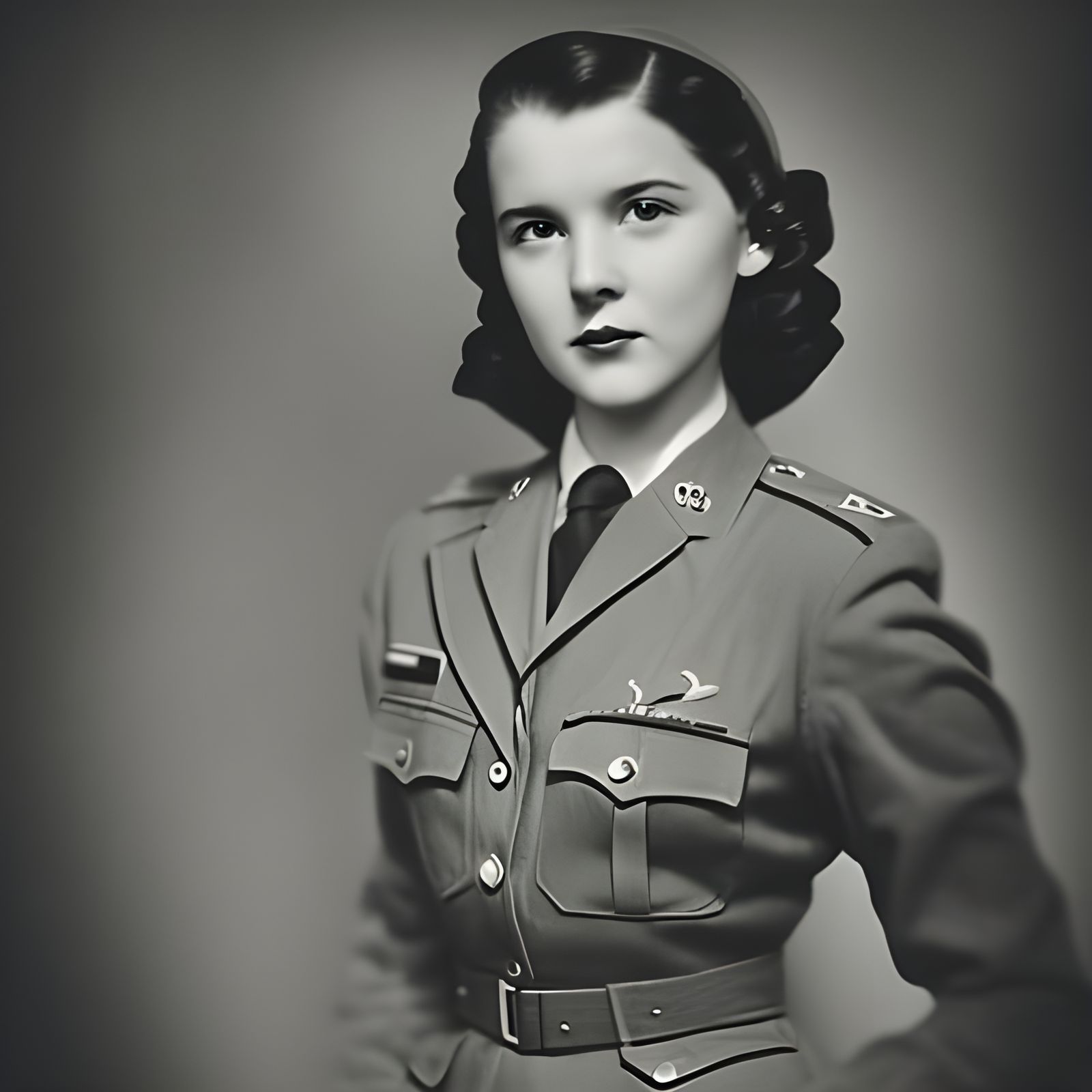 Vintage photograph, portrait of a young woman in 1940s unifo...