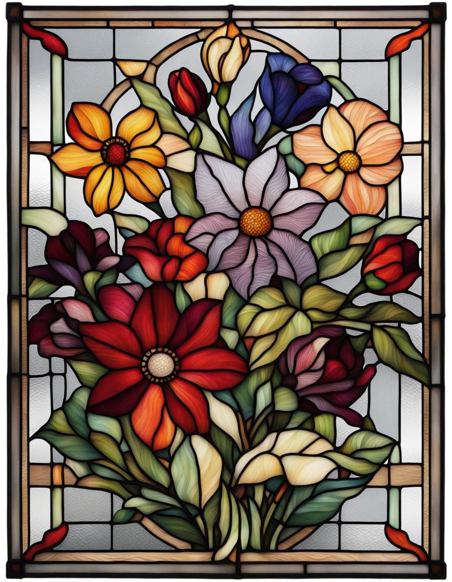 Stained Glass Intricate Details Wide Bold Flowers - AI Generated ...