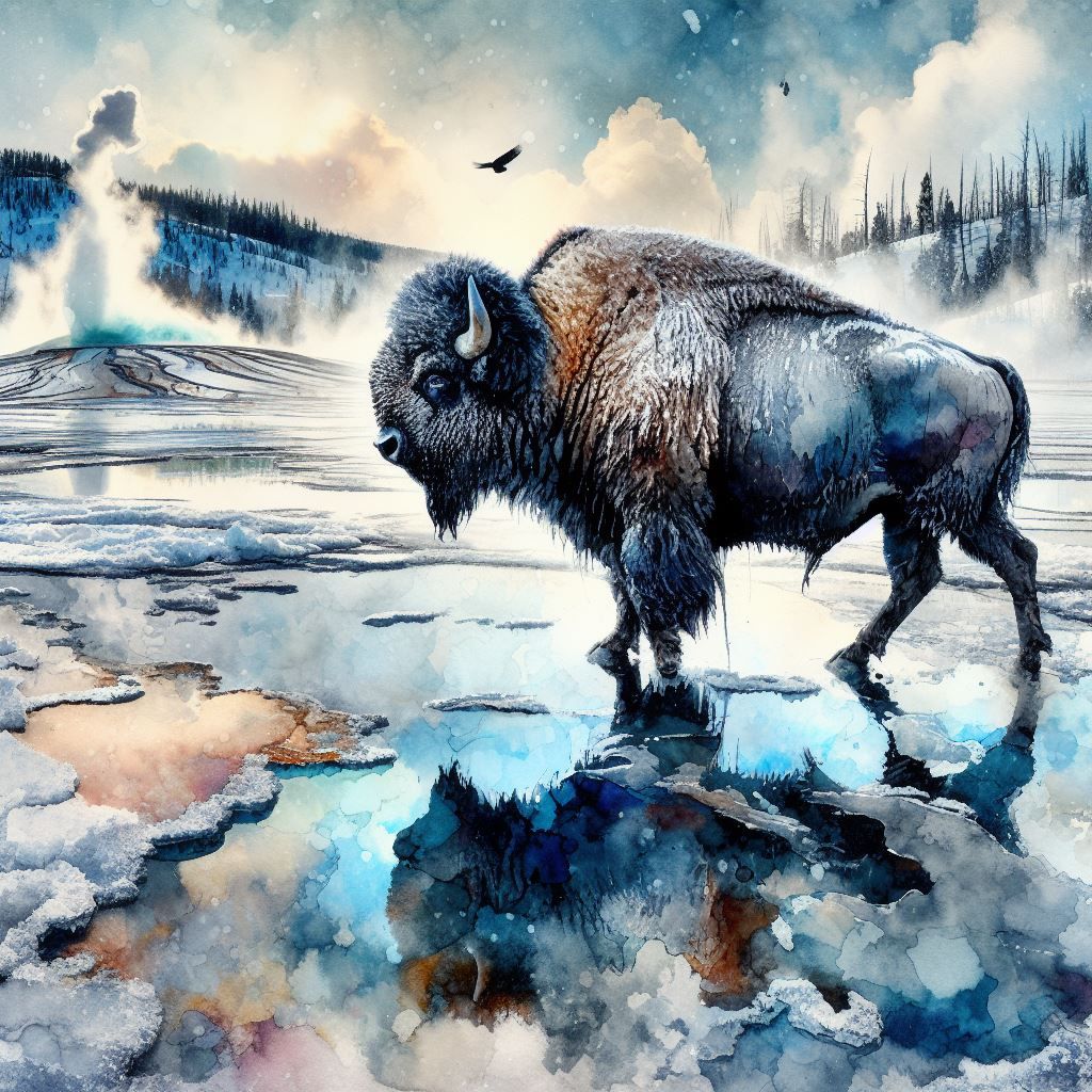 Yellowstone Bison on Geyser Basin