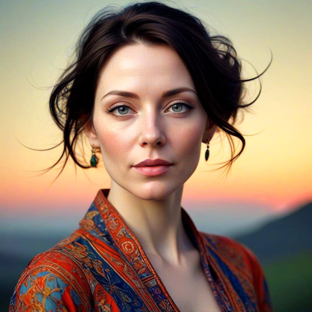 Hyperrealistic Portrait of a Confident Lady in a Vibrant Lan...