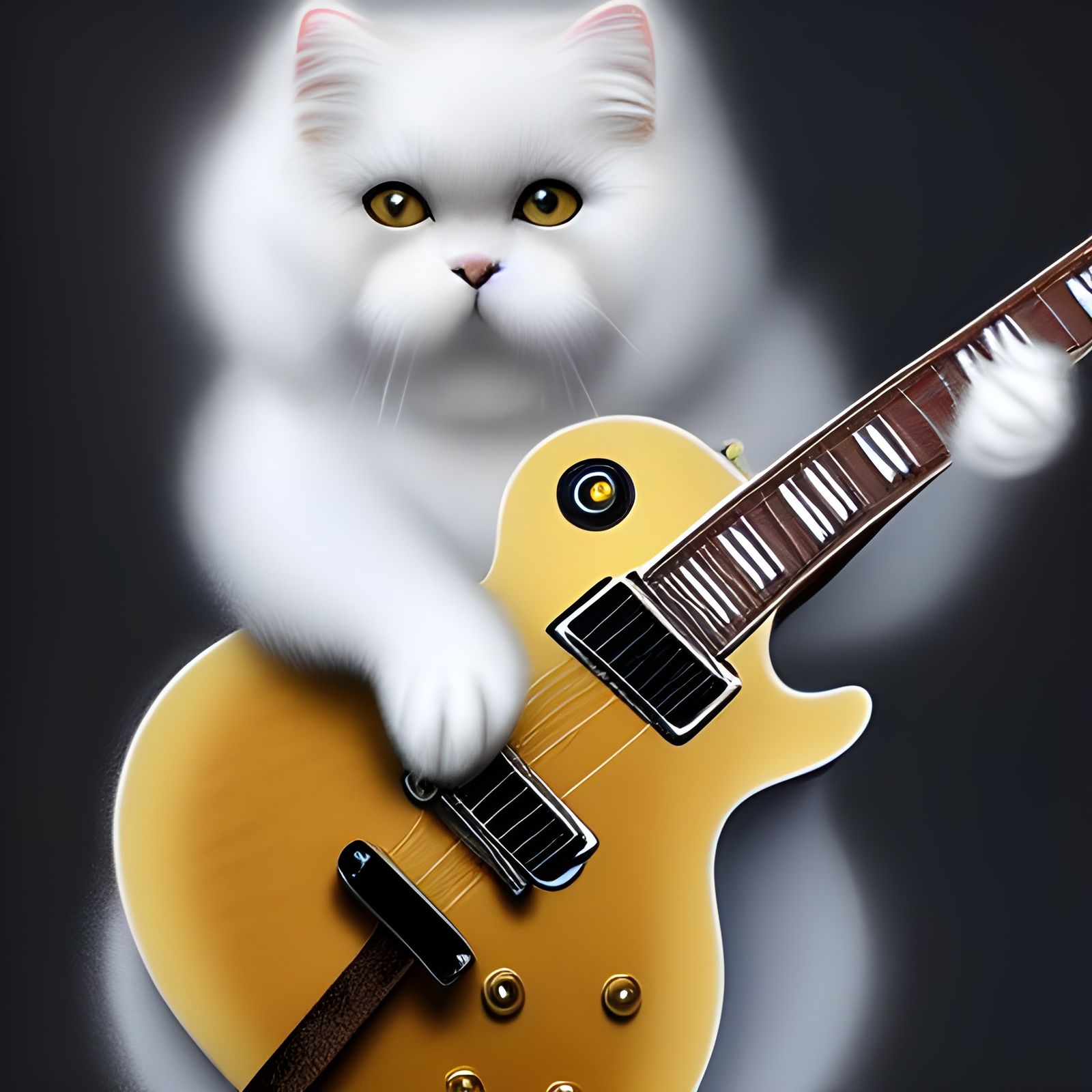 White Persian Cat Playing Gibson Les Paul