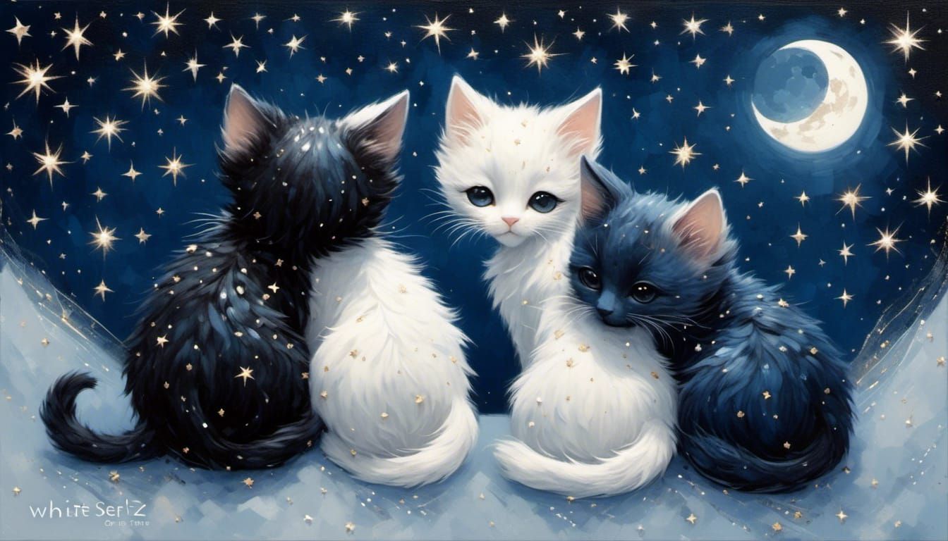<lora:Glitter and Diamonds:1.0> two black,white chibi kitten...
