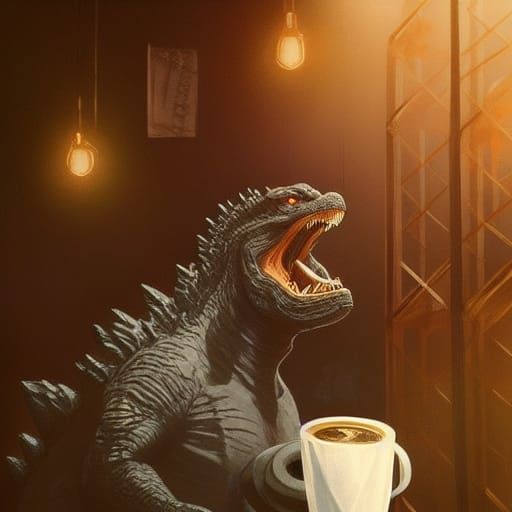 Godzilla likes his coffee as he likes his atomic breath hot