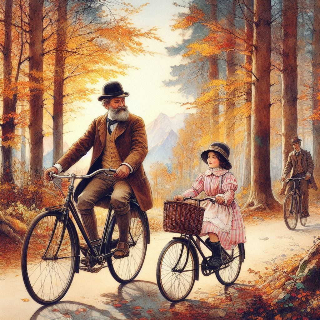 Riding Bikes To A Picnic With Grandpa