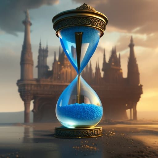 hourglass with blue sand