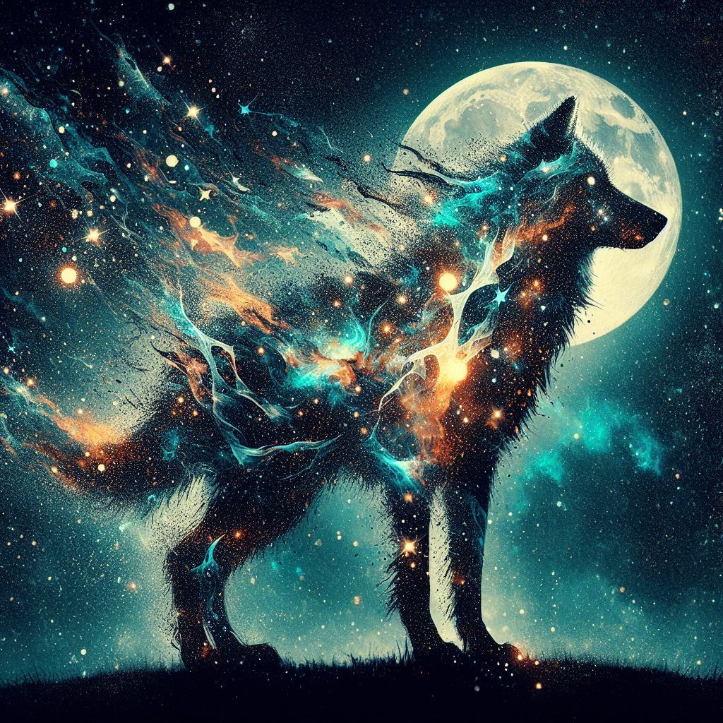 Celestial Wolf Under the Moon