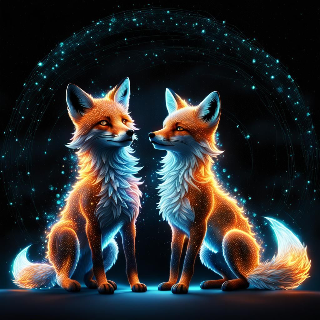 Combustible Energy Foxes in Dark Galaxy, 8K Render
