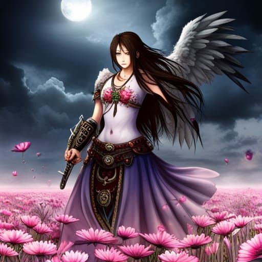 Mein, japain, Samurai, flowers, Angelwings