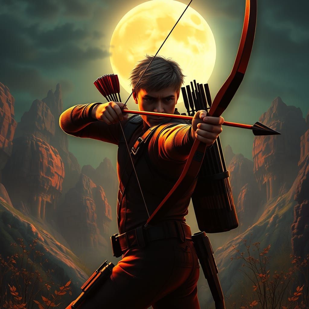 Hawkeye in a Fantastical Moonlit Landscape