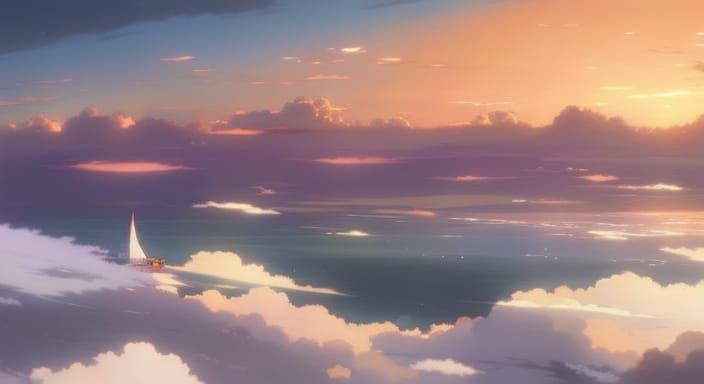 sitting on clouds, relaxing, pastel colors, happy, fishing, ...