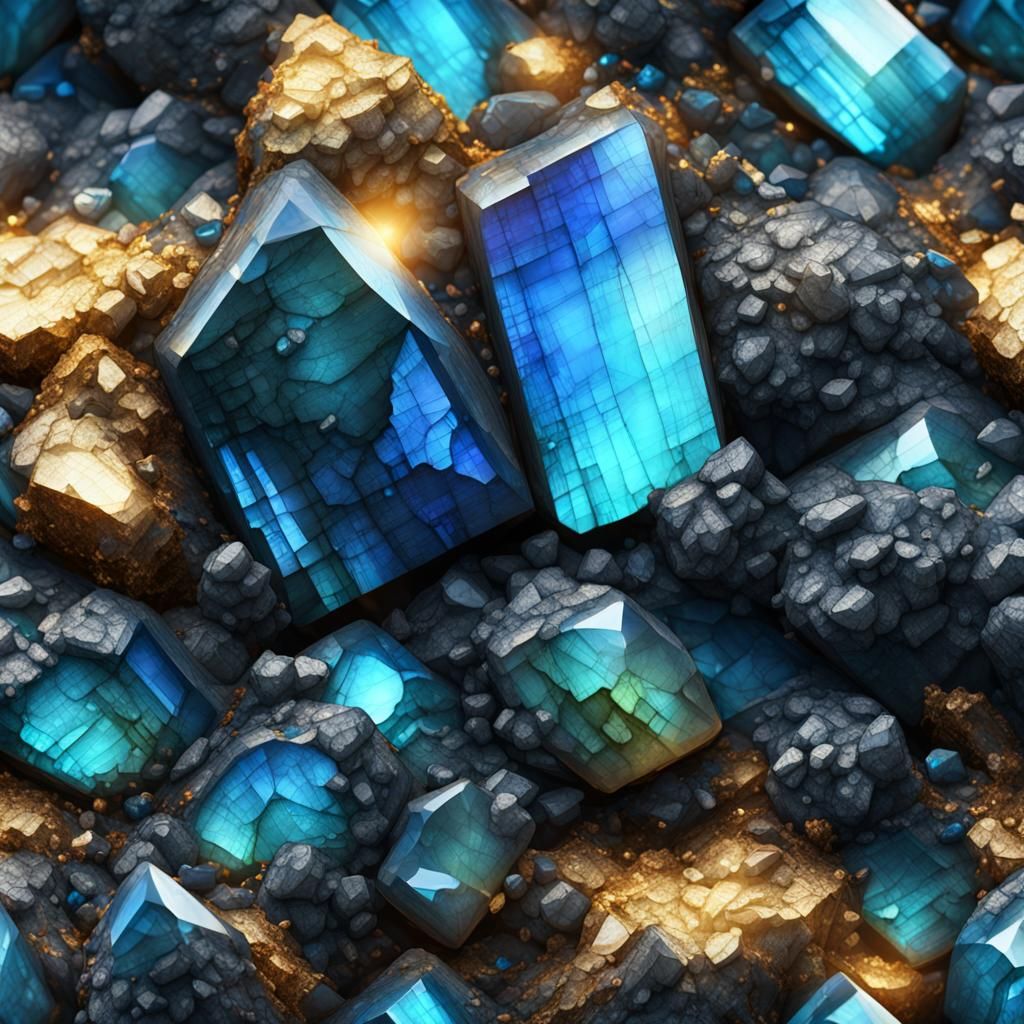 Bright Labradorite Crystal Cluster Macro in Detailed Matte S...