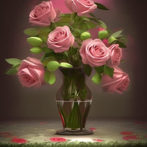 Roses in a glass vase - AI Generated Artwork - NightCafe Creator