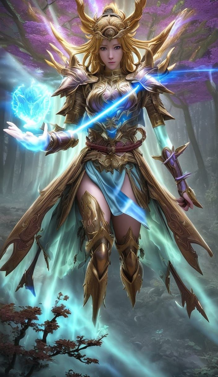 Fantastical Warrior in Luminous Forest, 3D Anime Art