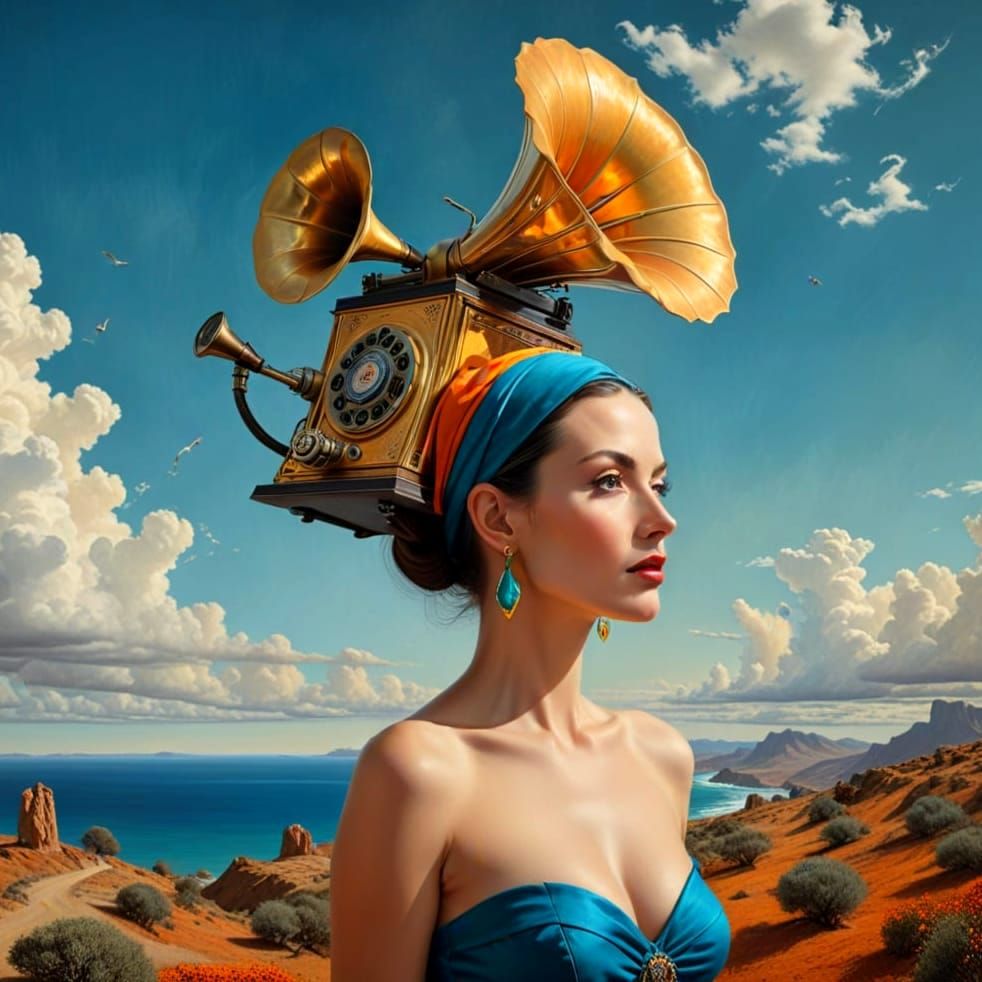 Dynamic Portrait of a Woman in Surreal Setting