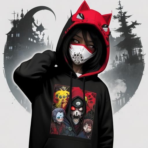 trickster, crimson, universe, hoodie, mask, zombie