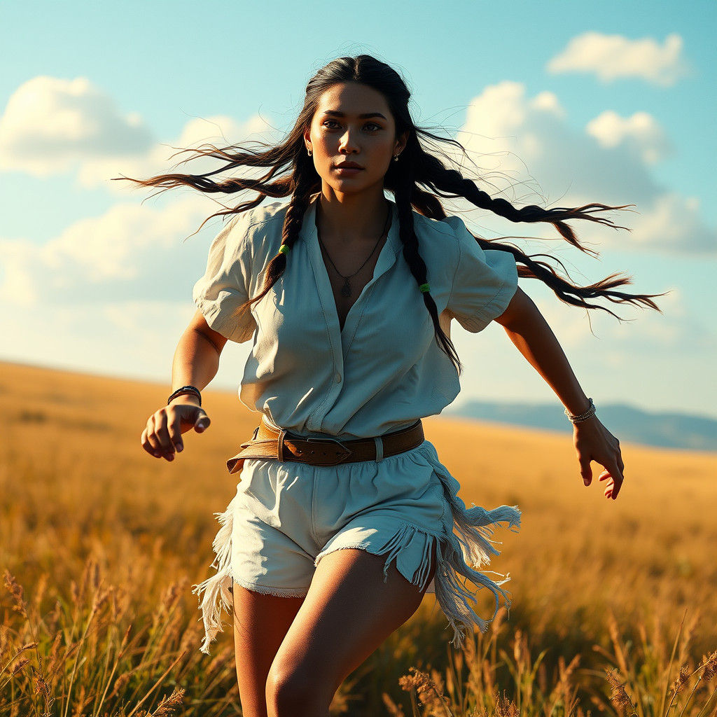 Pocahontas Running in Open Fields: Art Nouveau Portrait