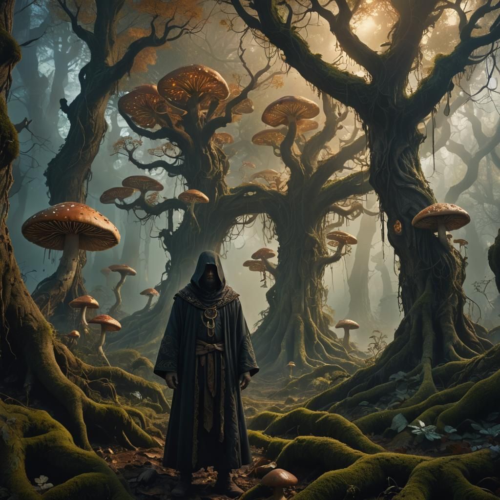 Sinister Figure in Mystical Forest Concept Art