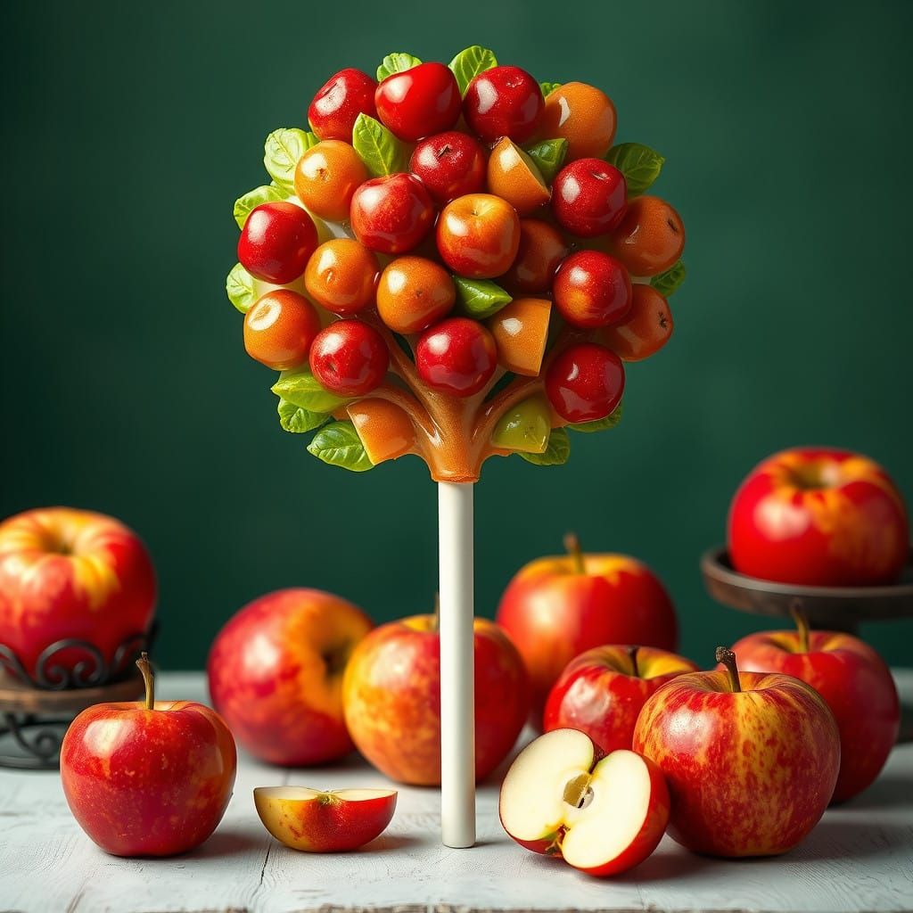 Colorful Apple Tree Lollipop in Realistic Style