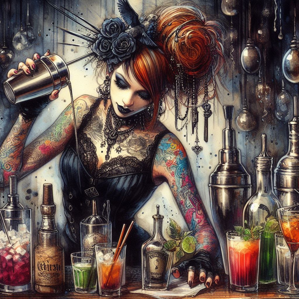 Gothic bartender girl