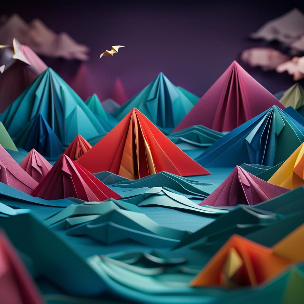 Origami Mountains with an ocean