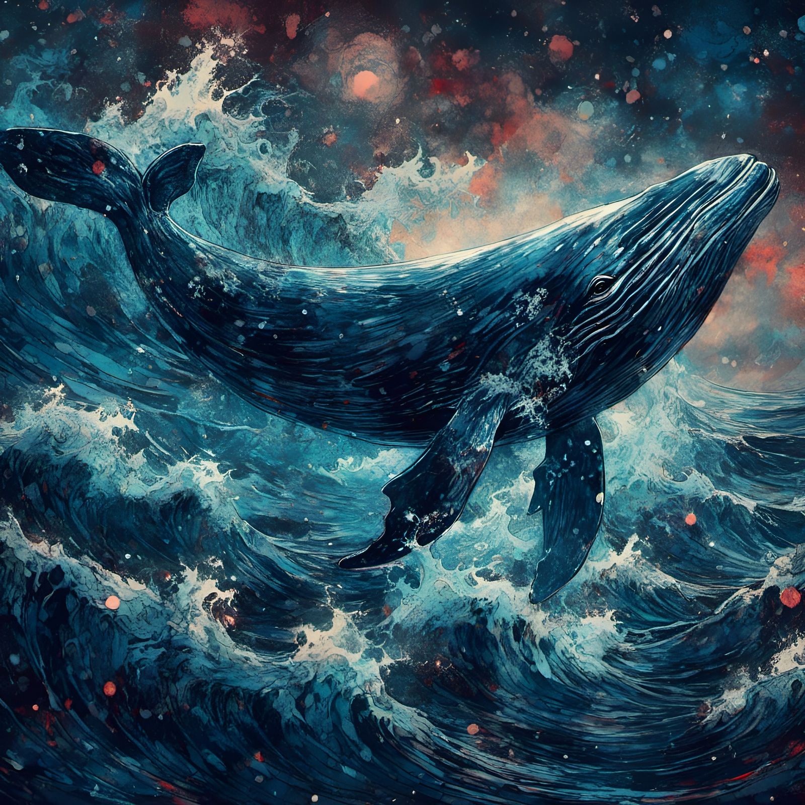 Epic Whale in Starry Ocean, Macabre Fantasy Art