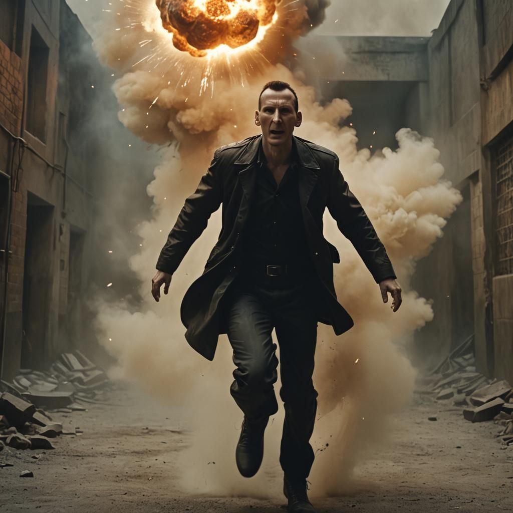 Christopher Eccleston as The Ninth Doctor from Doctor Who. Reenactment of the teaser for the first episode of Doctor Who in 2005.