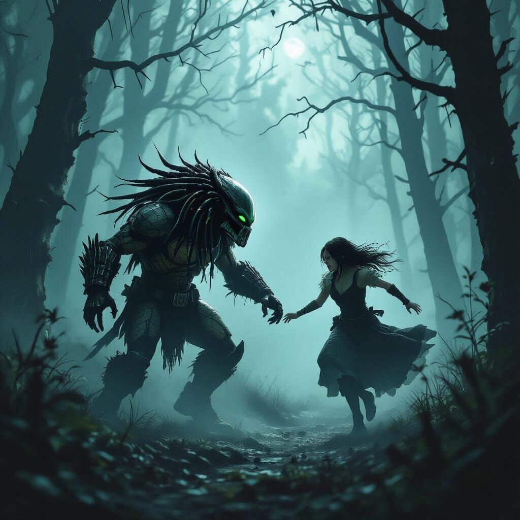 predator movie frente a Luise de Zero no Tsukaima corriendo asustada 



