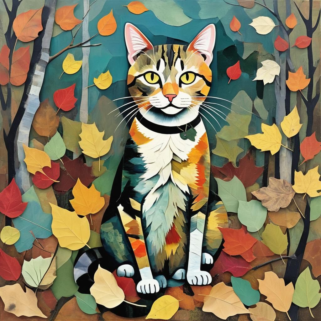 Fall paper collage with stray cat 
Fall paper collage art by...