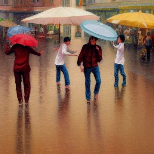 Rain day with dancing people outside