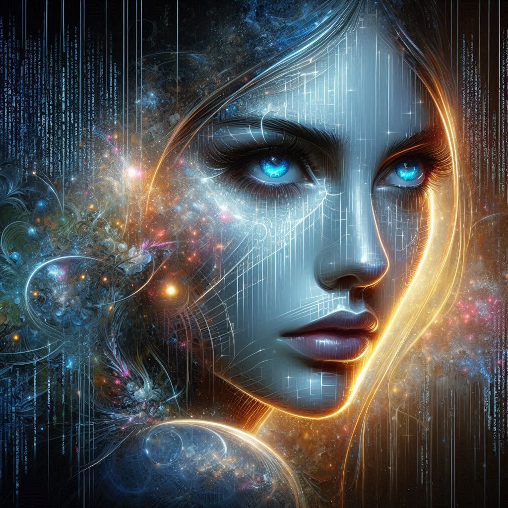 A woman with glowing eyes