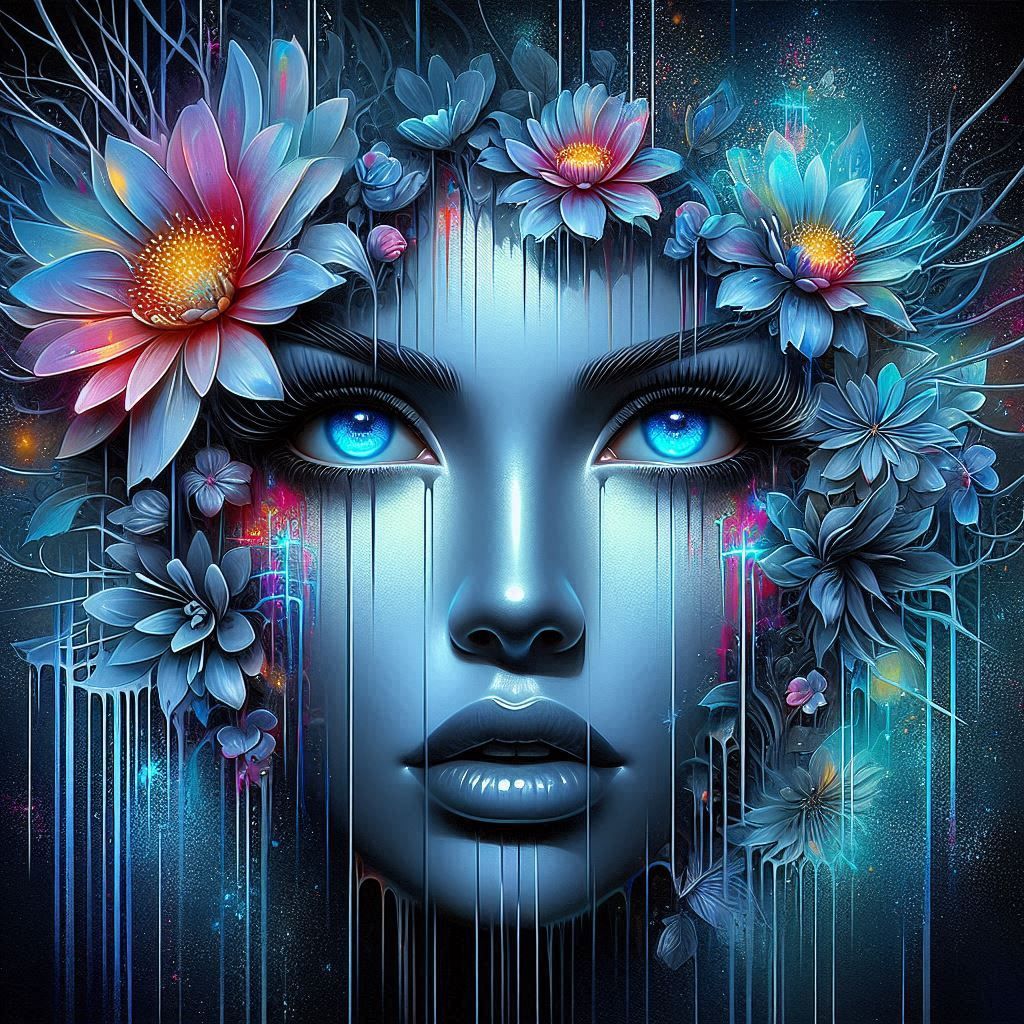 A woman with glowing eyes