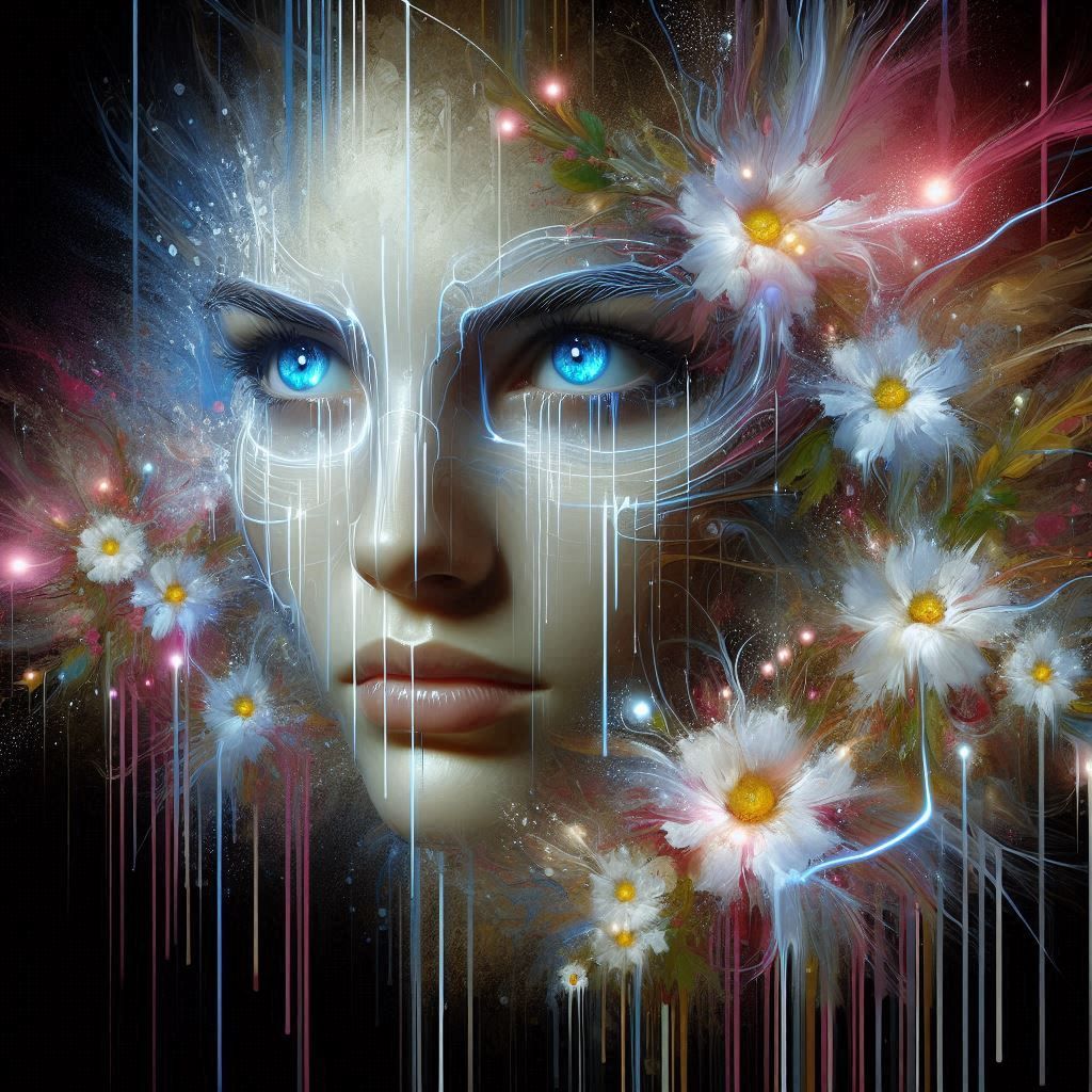 A woman with glowing eyes